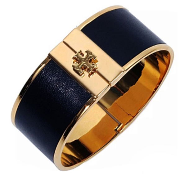 Tory Burch Jewelry - NWT TORY BURCH NAVY SKINNY LEATHER GOLD TONE CUFF